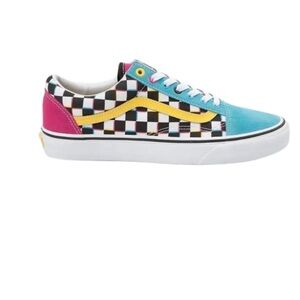 Vans Kids Low-Top Checkerboard Sneakers in Turquoise/Pink/Yellow/Black